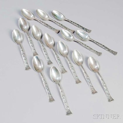 Fourteen Tiffany & Co. "Vine" Pattern Ice Cream Sterling Silver Spoons
