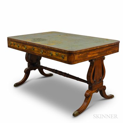 Regency-style Inlaid Mahogany and Tooled-leather Desk