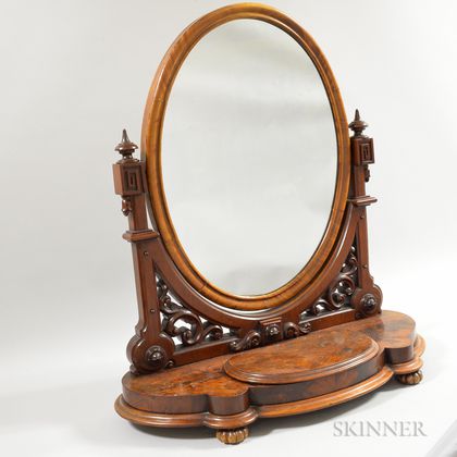 Rococo Revival Walnut Veneer Dressing Mirror