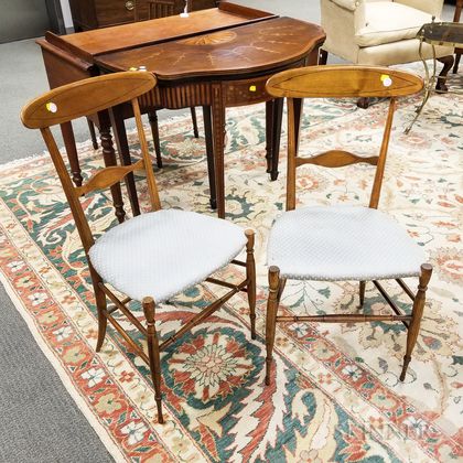 Pair of Continental Neoclassical-style Inlaid Fruitwood Side Chairs