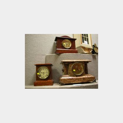 Three Seth Thomas Late Victorian Faux Marble Mantel Clocks. 