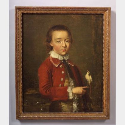 Attributed to John Wollaston (British, active 1742-1775) Boy in a Red Waistcoat and Holding a White Cockatoo.