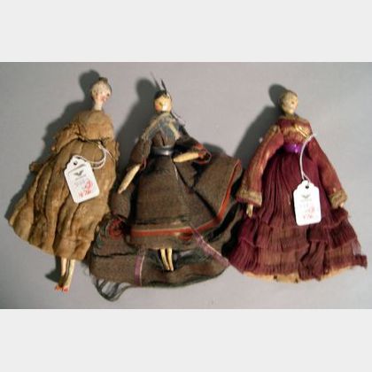 Three Wooden Grodnertal Dolls