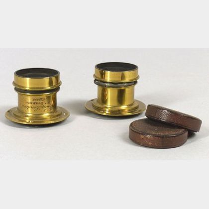 Pair of Lacquered Brass-Bound 5-inch Stereo Lenses