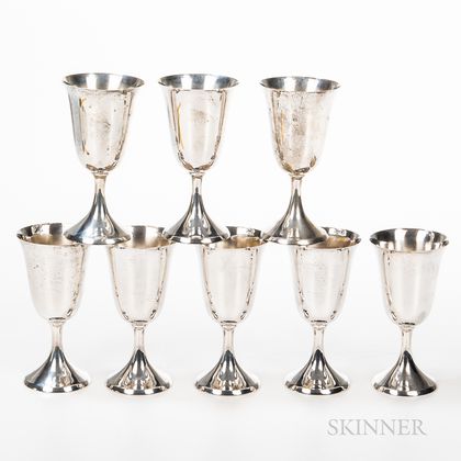 Set of Eight Cartier Sterling Silver Wine Goblets.