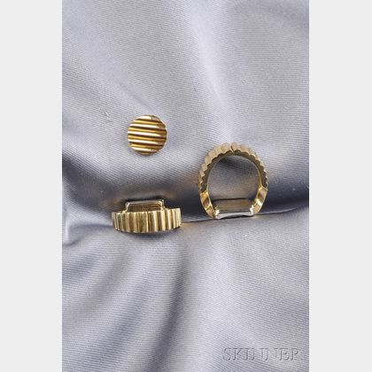 18kt Two Color Gold Cuff Links and Tie Tack, Van Cleef & Arpels, France