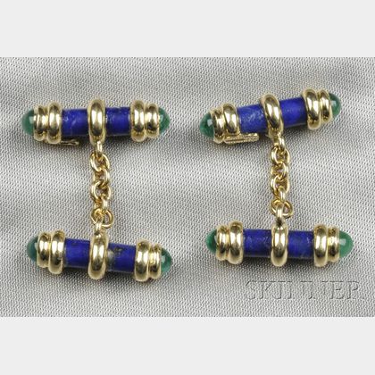18kt Gold, Enamel, and Emerald Cuff Links