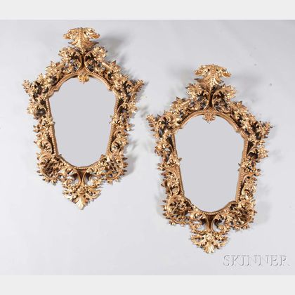Pair of Continental Baroque-style Giltwood Carved Mirrors