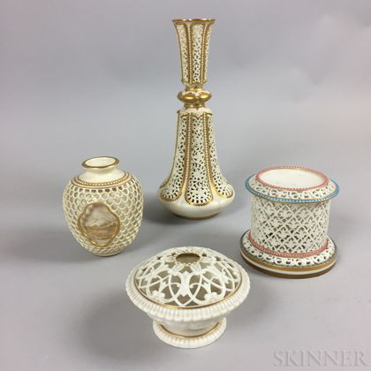 Four Royal Worcester Reticulated Porcelain Tableware Items
