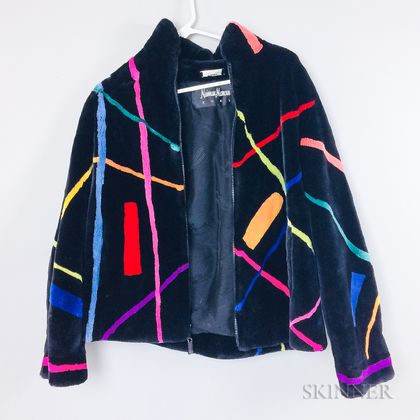 Zuki Abstract Striped Fur Jacket