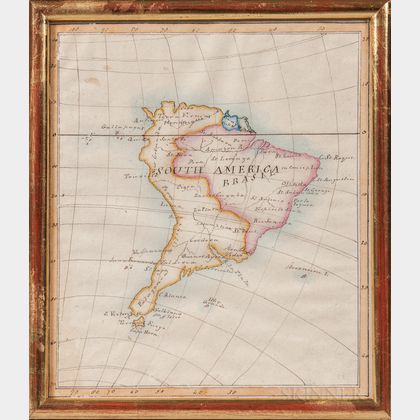 Hand-drawn and Watercolored Map of South America