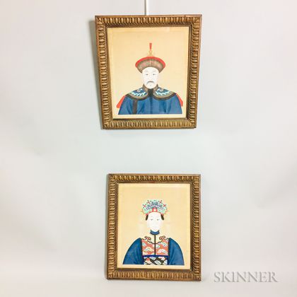 Pair of Ancestral Bust Portraits and a Mirror
