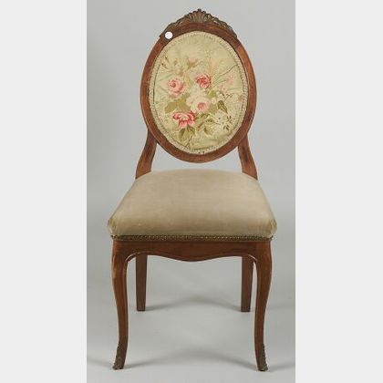 Louis XV/XVI Style Walnut and Needlepoint Upholstered Side Chair