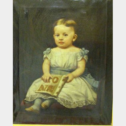 American School, 19th/20th century Little Girl with Alphabet Book