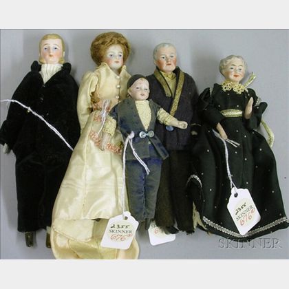 Five Bisque Head Dollhouse Dolls