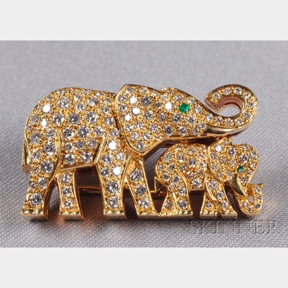 18kt Gold and Diamond Elephant Brooch, Cartier, France