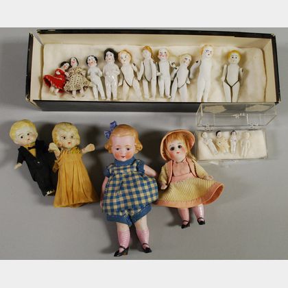 Eighteen Small Bisque and China Dolls