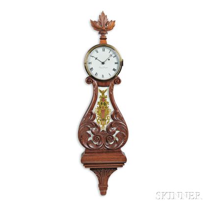 Elmer Stennes Carved Mahogany Lyre Clock