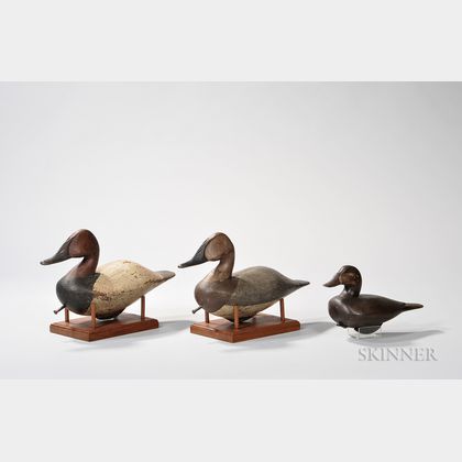 Carved and Painted Canvasback Duck Decoy Pair and Another