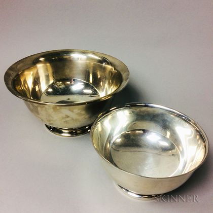 Two Sterling Silver Reproduction Revere Bowls