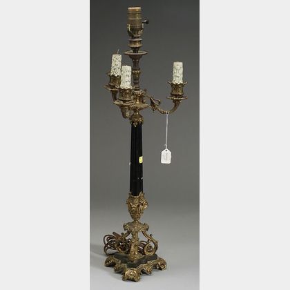 Pair of Louis XVI-style Gilt Bronze and Slate Four Light Candleabra Lampbases
