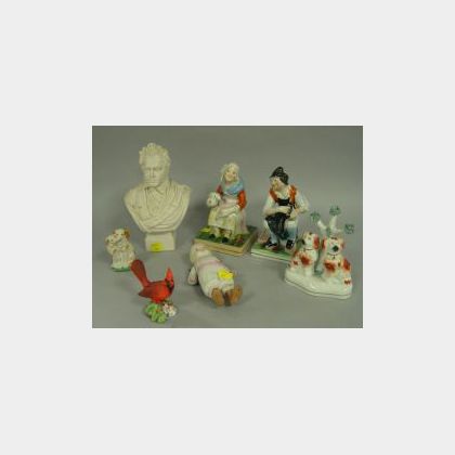 Seven Staffordshire, Bisque, Porcelain and Parian Figurals. 