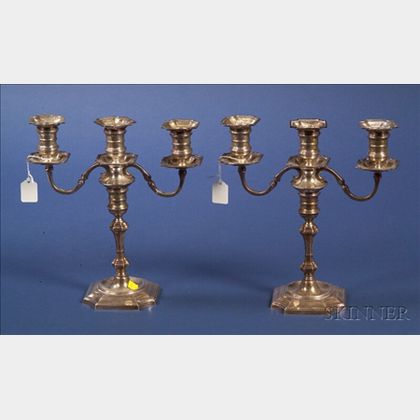 Pair of Queen Anne-style Sterling Three Light Convertible Candelabra