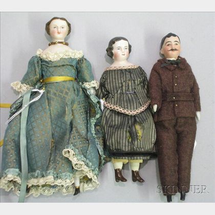 Three Bisque Shoulder Head Dollhouse Dolls