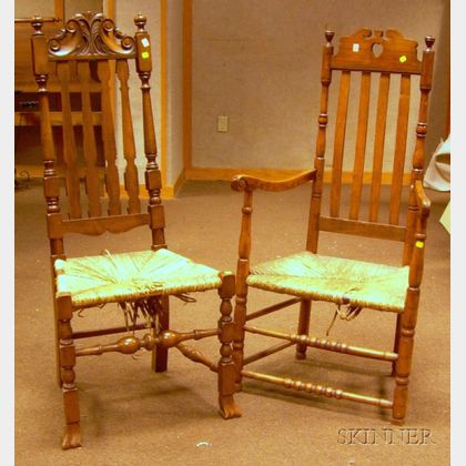 Two Bannister-back Chairs with Woven Rush Seats
