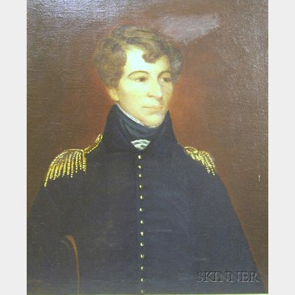 Framed Oil on Canvas Portrait of a Young Military Officer. 