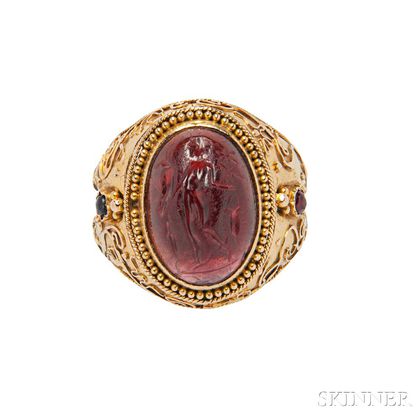 14kt Gold and Glass Intaglio Ring