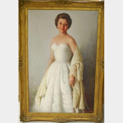 Manlio Ciani (Italian, 1910-1990) Portrait of an Elegant Lady in White.