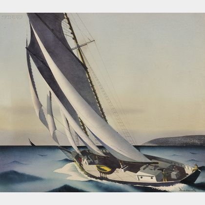 Sandor Bernath (American, 1892-1984) Lot of Three Watercolors of Sailing Yachts: Trimming the Sails, Setting Out