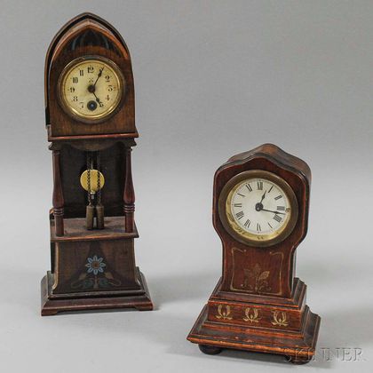 Two Miniature Grandfather Desk Clocks