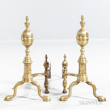 Brass and Iron Faceted Lemon-top Andirons
