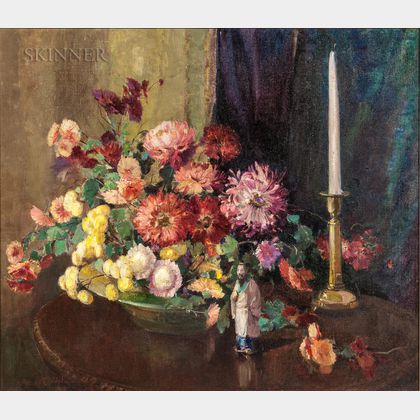 Alice Brown Chittenden (American, 1859-1944) Floral Still Life with Asian Figurine