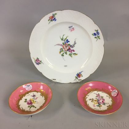 Three Sevres Hand-painted Floral-decorated Porcelain Dishes