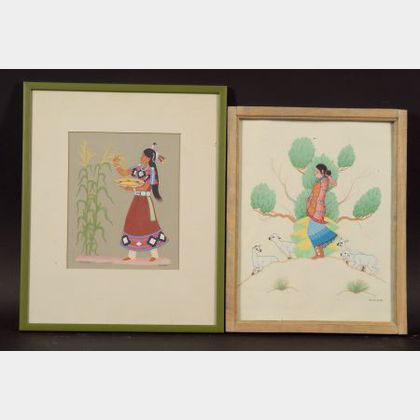 Two Framed Gouache Paintings by Harrison Begay