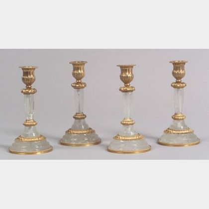 Set of Four Directoire-style Ormolu and Glass Candlesticks