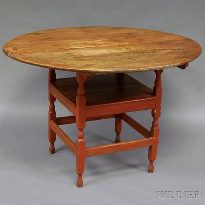 Red-painted Oval-top Wooden Chair Table