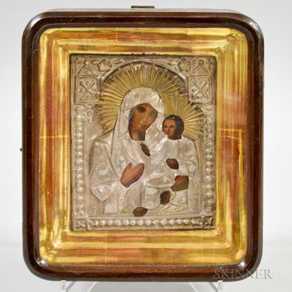 Framed Russian Icon Depicting the Madonna and Child