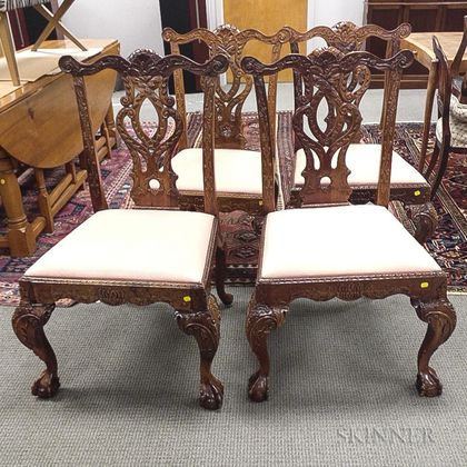Set of Four Chippendale-style Carved Mahogany Side Chairs