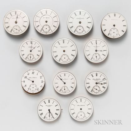 Twelve 16 and 18 Size Illinois Watch Movements and Dials