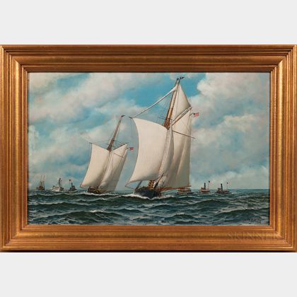 Antonio Nicolo Gasparo Jacobsen (Danish/American, 1850-1921) The Schooner Yachts Dauntless
