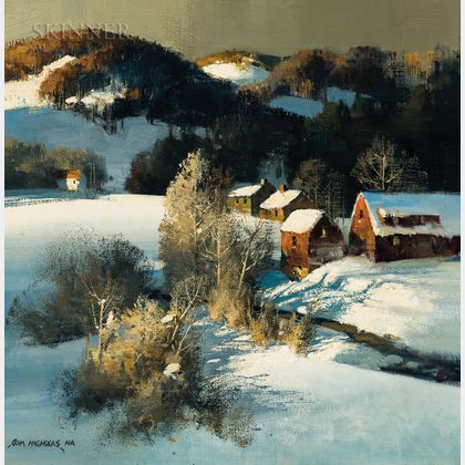 Thomas Andrew Nicholas (American, b. 1934) Winter Shadows, Vermont