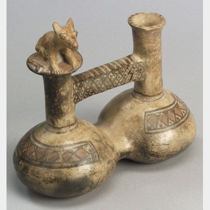 Pre-Columbian Double-Spout Polychrome Pottery Vessel