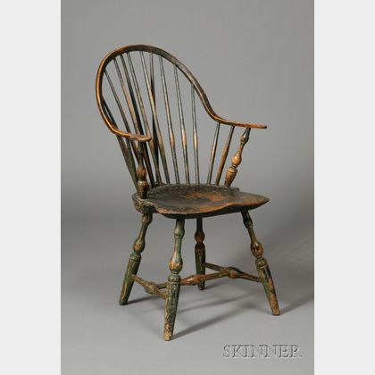 Black-painted Braced Continuous-Arm Windsor Chair