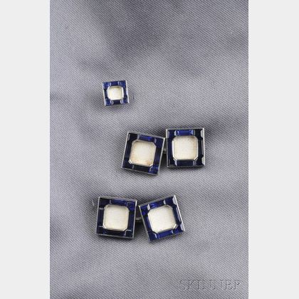 Platinum and Sapphire Cuff Link Mounts and Tie Tack, Cartier, Paris
