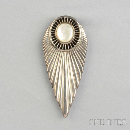 Sterling Silver, Onyx, and Mother-of-pearl Buckle, Erté