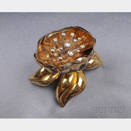 18kt Gold and Diamond Flower Brooch